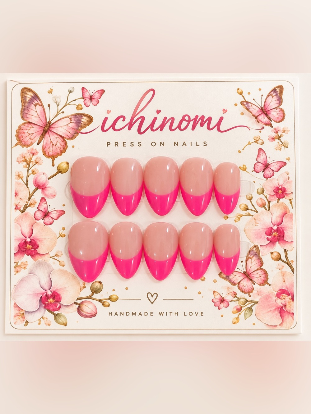 💗 Pink French Tip Press-On Nails — Medium
